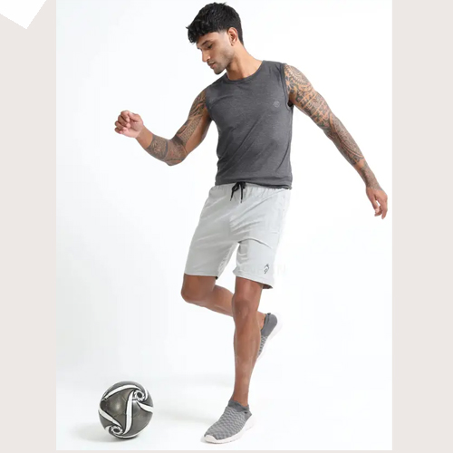 cross spirit solid men grey sports shorts