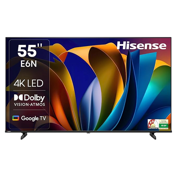 hisense 139 cm (55 inches) e6n series 4k ultra hd smart led google tv 55e6n (black)